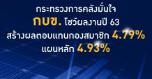 คลังมั่นใจ กบข. โชว์ผลงานปี 63 สร้างผลตอบแทนกองสมาชิก 4.79% แผนหลัก 4.93% ท่ามกลางเศรษฐกิจโลกที่ผันผวนจากวิกฤตโควิด-19