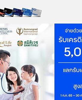 บัตรเครดิต ทีทีบี ร่วมกับ โรงพยาบาลชั้นนำที่ร่วมรายการ จัดแคมเปญ “ยิ้มรับสุขภาพดี” รับสิทธิพิเศษ! เครดิตเงินคืนสูงสุด 5,000 บาท และแลกรับเครดิตเงินคืนสูงสุด 12%