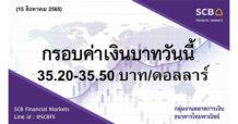 กลุ่มงานตลาดการเงิน ธนาคารไทยพาณิชย์ (SCB Financial Markets) ค่าเงินบาทประจำวันที่ 15 สิงหาคม 2565
