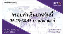 กลุ่มงานตลาดการเงิน ธนาคารไทยพาณิชย์ (SCB Financial Markets) ค่าเงินบาทประจำวันที่ 30 สิงหาคม 2565