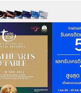 บัตรเครดิต ทีทีบี มอบสิทธิพิเศษใช้จ่ายที่ 9 ห้องอาหารชั้นนำย่านราชประสงค์ รับเครดิตเงินคืนสูงสุด 5% และแลกคะแนนรับเครดิตเงินคืนสูงสุด 12%