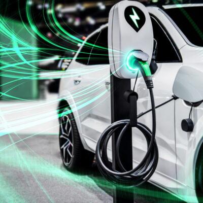 EV charging station for electric car in concept of green energy