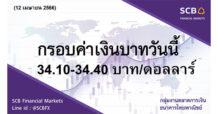 SCB กลุ่มงานตลาดการเงิน ธนาคารไทยพาณิชย์ (SCB Financial Markets) ค่าเงินบาทประจำวันที่ 12 เมษายน 2566