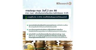 ศูนย์วิจัยกสิกรไทย คาดกนง. ปรับขึ้นดอกเบี้ยนโยบายอีกร้อยละ 0.25 มาอยู่ที่ระดับ 2.25% ตามที่ได้ส่งสัญญาณไว้ก่อนหน้านี้