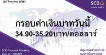 SCB กลุ่มงานตลาดการเงิน ธนาคารไทยพาณิชย์ (SCB Financial Markets) ค่าเงินบาทประจำวันที่ 25 สิงหาคม 2566