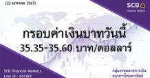 กลุ่มงานตลาดการเงิน ธนาคารไทยพาณิชย์ (SCB Financial Markets) ค่าเงินบาทประจำวันที่ 22 มกราคม 2567