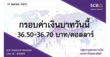 กลุ่มงานตลาดการเงิน ธนาคารไทยพาณิชย์ (SCB Financial Markets) ค่าเงินบาทประจำวันที่ 4 เมษายน 2567