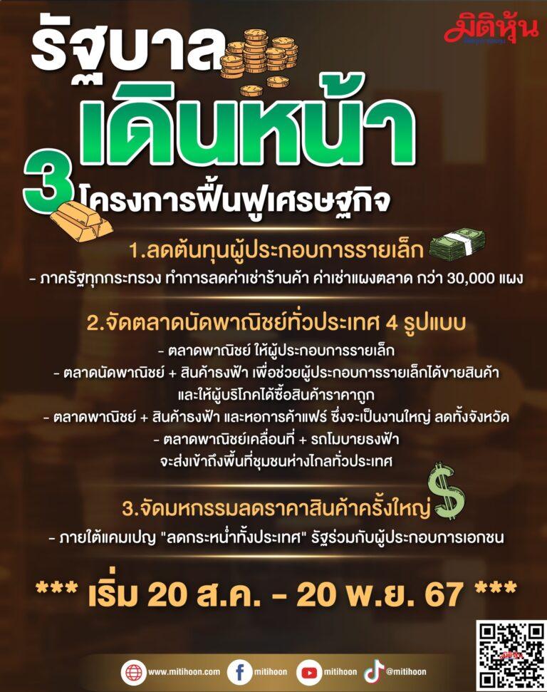 รัฐบาล เดินหน้า 3 โครงการฟื้นฟูเศรษฐกิจ