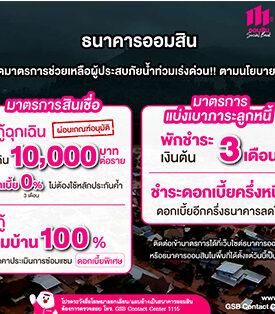 ออมสิน ออกชุดมาตรการช่วยเหลือผู้ประสบภัยน้ำท่วมเร่งด่วน!! ตามนโยบายรัฐบาล พักต้น ลดดอกครึ่งหนึ่ง นาน 3 เดือน กู้ฉุกเฉิน 0% ไม่ต้องมีหลักประกัน กู้ซ่อมบ้านได้ 100% ของการซ่อม เตรียมจับมือภาคีร่วมเปิด คลินิกสารพัดซ่อม ฟื้นฟูเยียวยาหลังน้ำลด