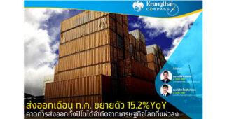 ส่งออกเดือน ก.ค. ขยายตัว 15.2% YoY คาดการส่งออกทั้งปีโตได้จำกัดจากเศรษฐกิจโลกที่แผ่วลง