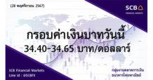 กลุ่มงานตลาดการเงิน ธนาคารไทยพาณิชย์ (SCB Financial Markets) ค่าเงินบาทประจำวันที่ 28 พฤศจิกายน 2567