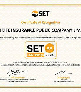 TLI ไทยประกันชีวิต ได้รับการจัดอันดับหุ้นยั่งยืน SET ESG Ratings 2025 ระดับ “AA”