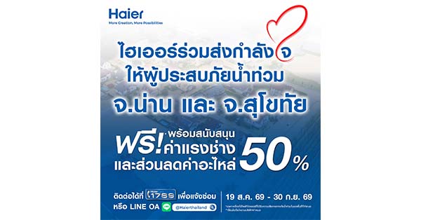Haier สานต่อความห่วงใย เดินหน้าภารกิจฟื้นฟูหลังน้ำลด จ.น่าน–สุโขทัย