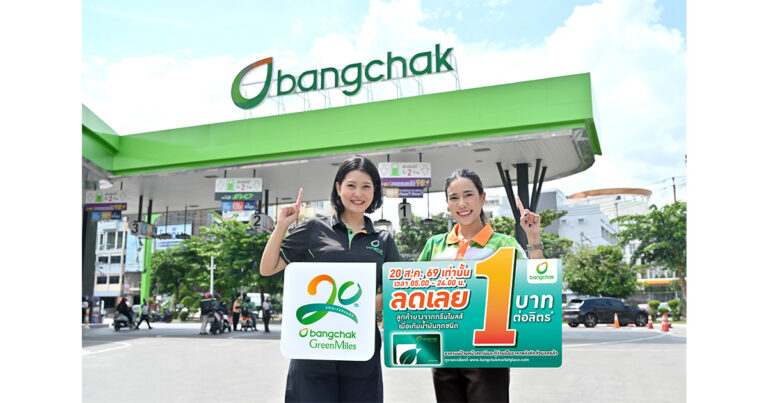 ครบรอบ 20 ปี บางจากกรีนไมลส์  20 สิงหาคม 2569 นี้ BCP  จัดลดราคาน้ำมันทุกชนิดลิตรละ 1 บาท เวลา 05.00 น. ถึง 24.00 น.